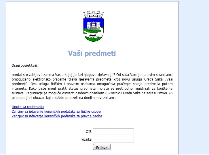 Online provjera statusa predmeta u gradskom sustavu Online provjera statusa predmeta u gradskom sustavu