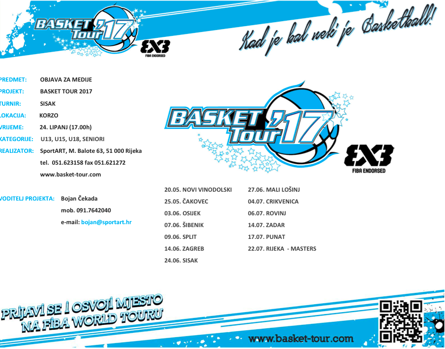 U subotu u Sisku 3×3 BASKET TOUR U subotu u Sisku 3×3 BASKET TOUR