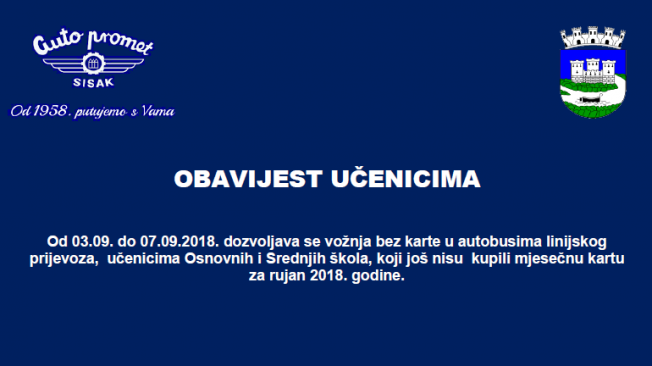 Obavijest Auto prometa učenicima i studentima Obavijest Auto prometa učenicima i studentima
