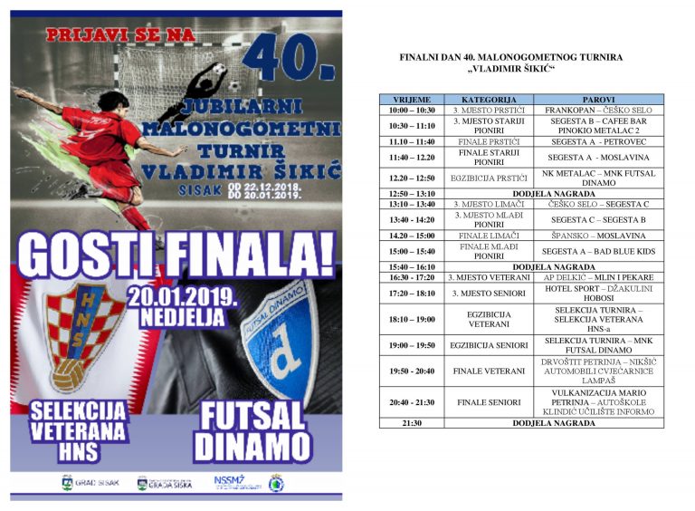 U nedjelju je finale 40. malonogometnog turnira “Vladimir Šikić”