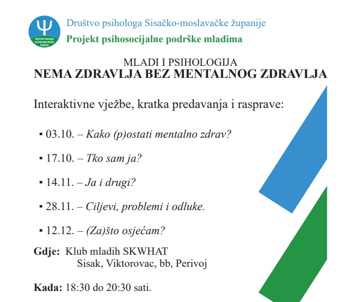 Društvo psihologa Sisačko-moslavačke županije obilježava Svjetski dan mentalnog zdravlja Društvo psihologa Sisačko-moslavačke županije obilježava Svjetski dan mentalnog zdravlja