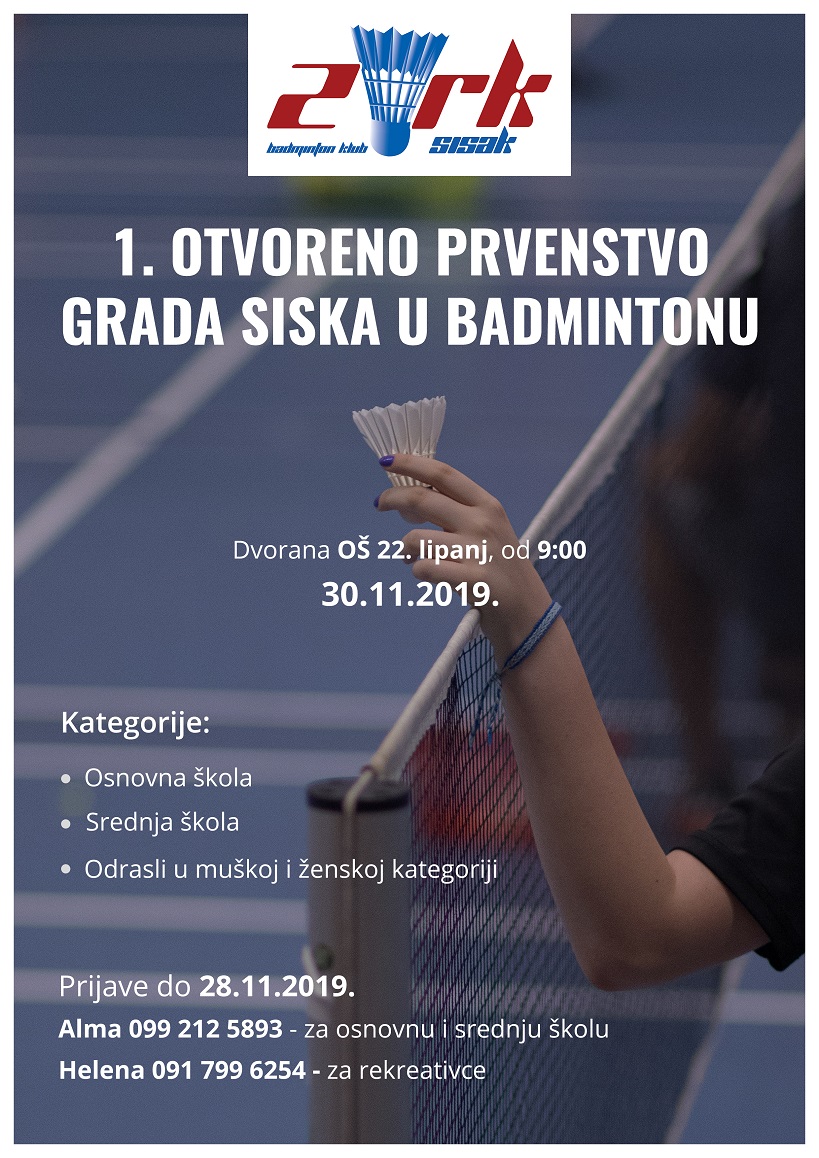 U subotu je 1. otvoreno Prvenstvo Siska u badmintonu U subotu je 1. otvoreno Prvenstvo Siska u badmintonu