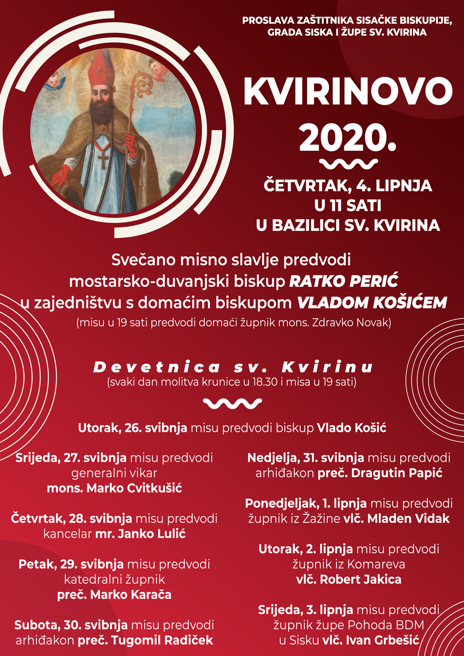 Kvirinovo 2020. – nema procesije, misa na otvorenom, a Devetnica počinje u utorak Kvirinovo 2020. – nema procesije, misa na otvorenom, a Devetnica počinje u utorak