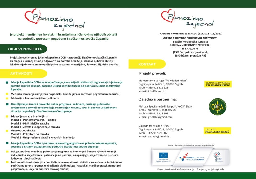 INFO DAN – Predstavljanje projekta „Pomozimo zajedno“ braniteljima i članovima njihovih obitelji INFO DAN – Predstavljanje projekta „Pomozimo zajedno“ braniteljima i članovima njihovih obitelji