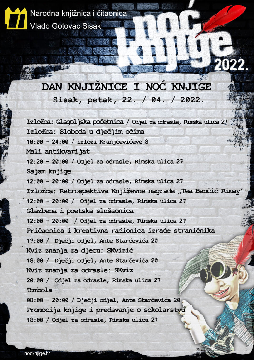 Bogat program sisačke knjižnice uz Noć knjige i Dan knjižnice – petak, 22. travnja Bogat program sisačke knjižnice uz Noć knjige i Dan knjižnice – petak, 22. travnja