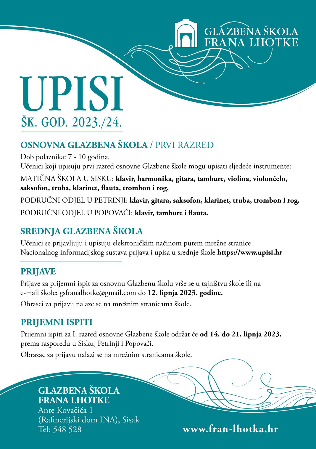 Do 12. lipnja upisi u Glazbenu školu Frana Lhotke Do 12. lipnja upisi u Glazbenu školu Frana Lhotke