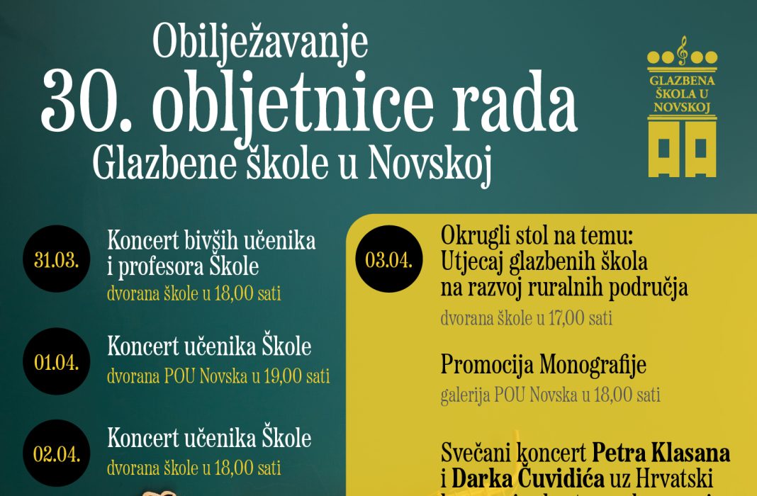 Koncertni tjedan povodom obilježavanja 30 godina Glazbene škole u Novskoj Koncertni tjedan povodom obilježavanja 30 godina Glazbene škole u Novskoj