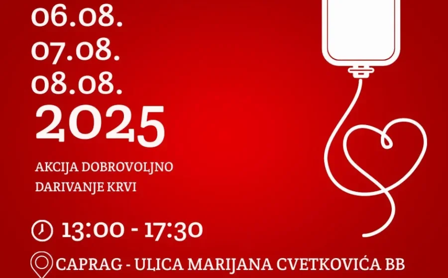 Od 6. do 8. kolovoza darivanja krvi u Capragu Od 6. do 8. kolovoza darivanja krvi u Capragu