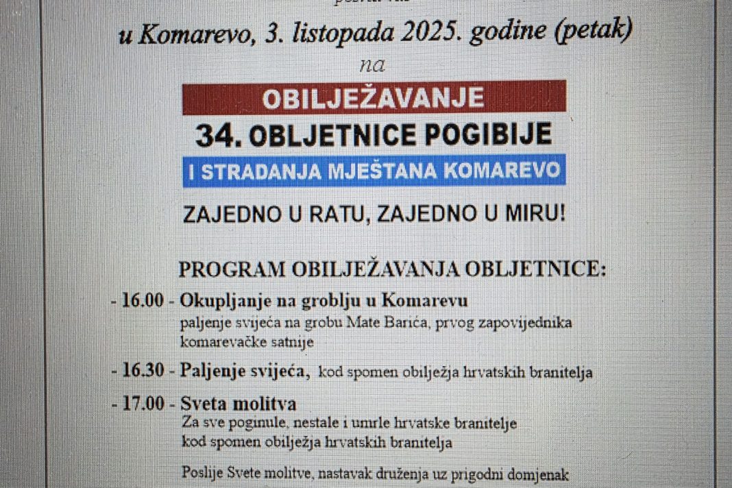 34. obljetnica pogibije i stradanja mještana Komareva