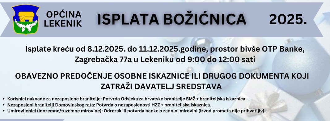 Općina Lekenik isplaćuje božićnice Općina Lekenik isplaćuje božićnice