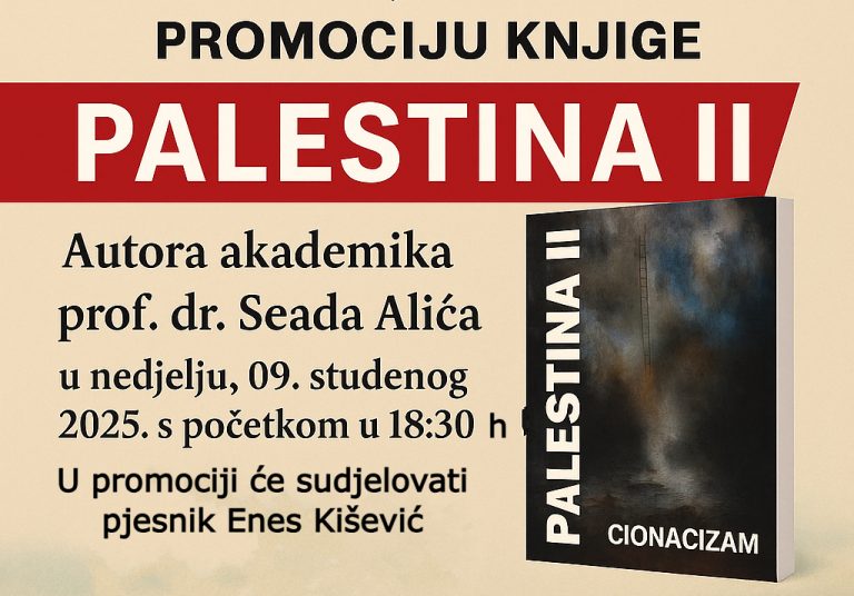 U nedjelju promocija knjige “Palestina 2” akademika prof. dr. Seada Alića