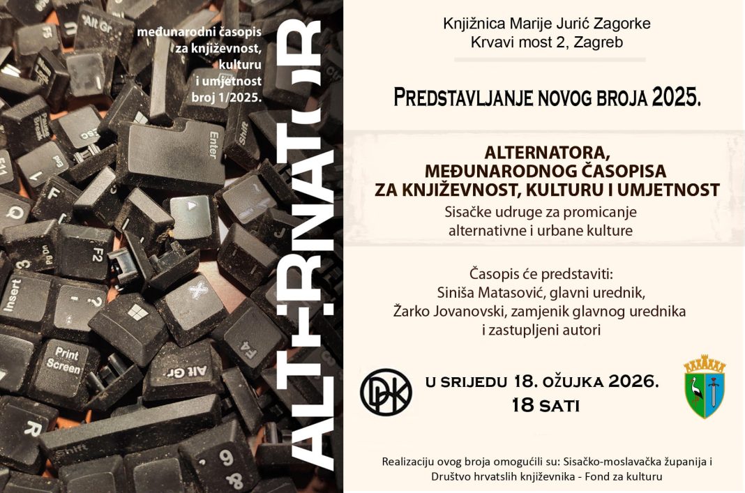 U Zagrebu predstavljanje novog broja časopisa za književnost, kulturu i umjetnost ”Alternator” U Zagrebu predstavljanje novog broja časopisa za književnost, kulturu i umjetnost ”Alternator”