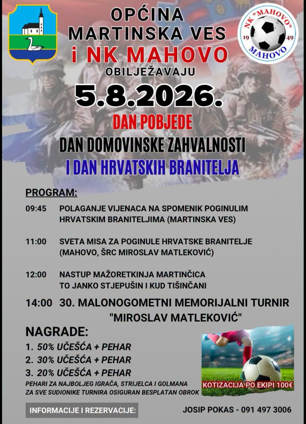 Obilježavanje Dana pobjede u Mahovu uz misu, nogometni turnir i zabavni program Obilježavanje Dana pobjede u Mahovu uz misu, nogometni turnir i zabavni program