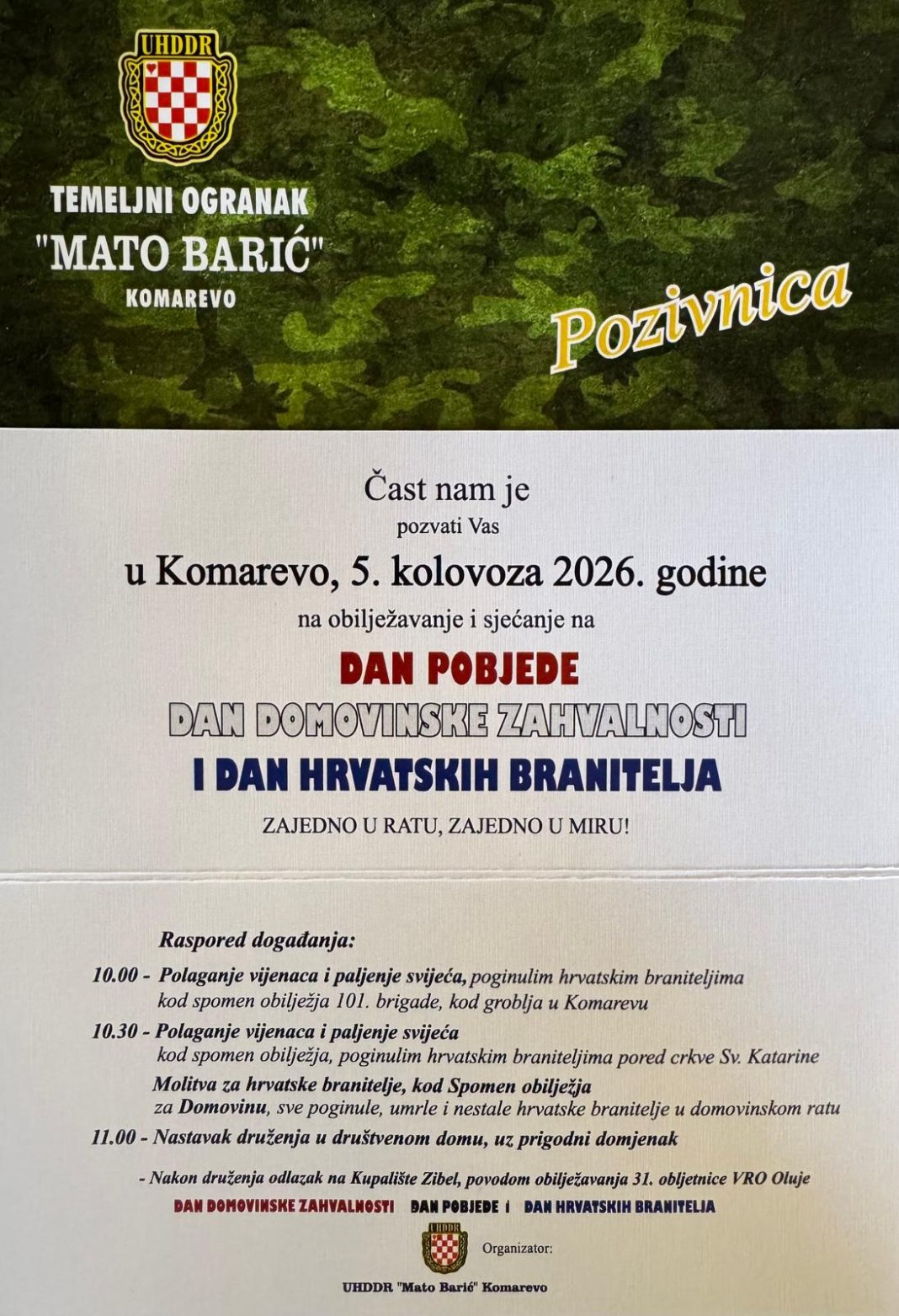 Dan pobjede obilježit će se i u Komarevu Dan pobjede obilježit će se i u Komarevu